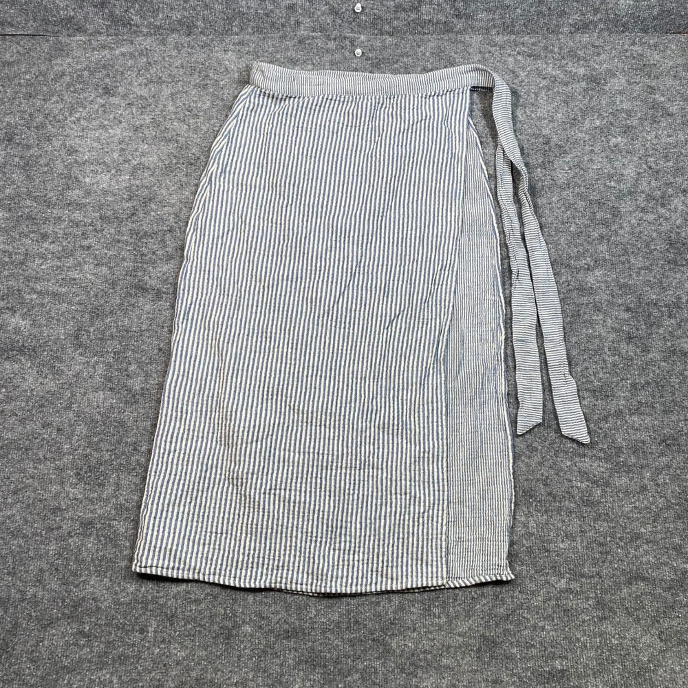 Aerie Blue White Striped Cotton Gauze Wrap Midi Skirt Womens Size XS/S Tie Side